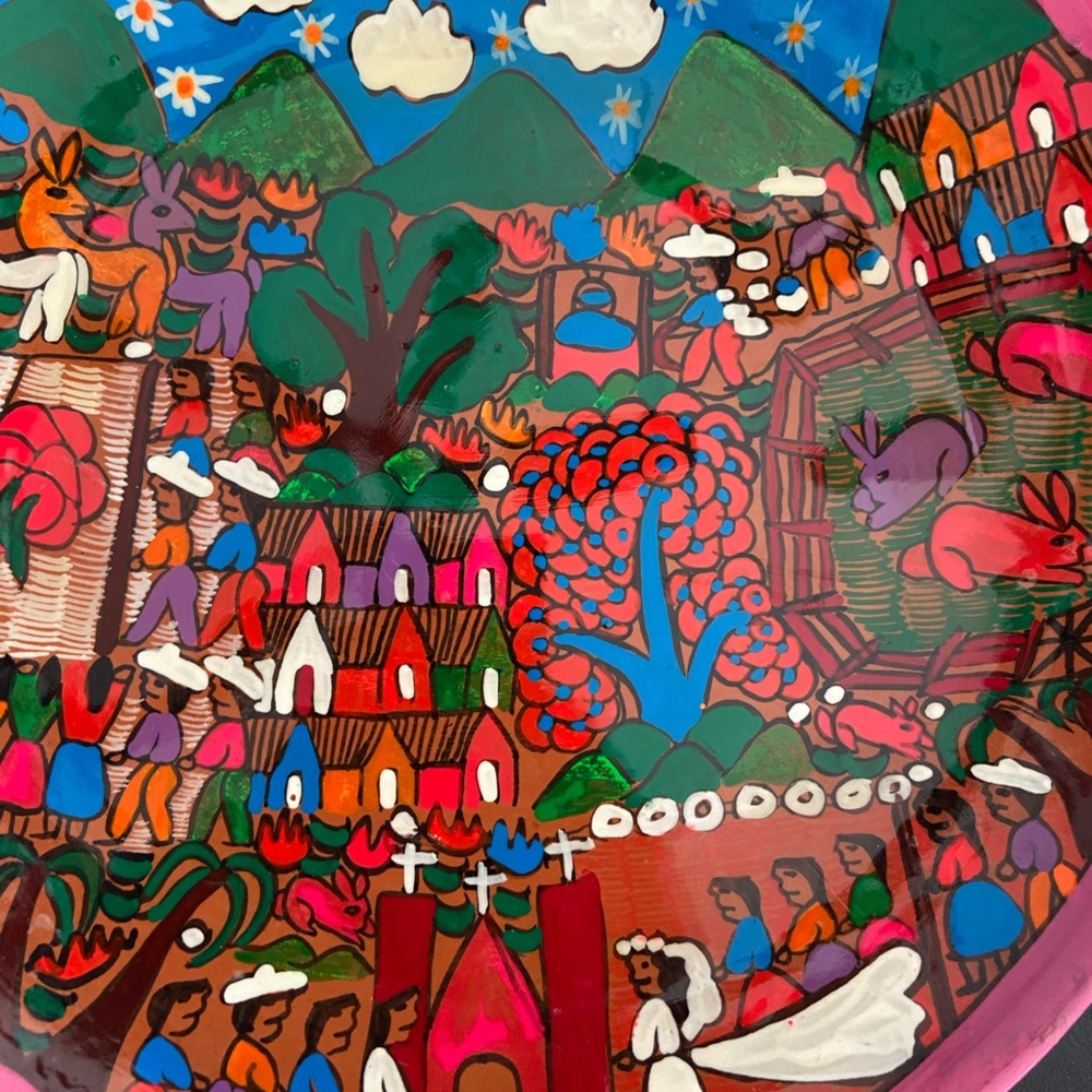 Mexican Folk Art Terracotta Wall Hanging Plate - Picture 4 of 5